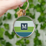 Blue And Green Stripes With Monogram Keychain at Zazzle