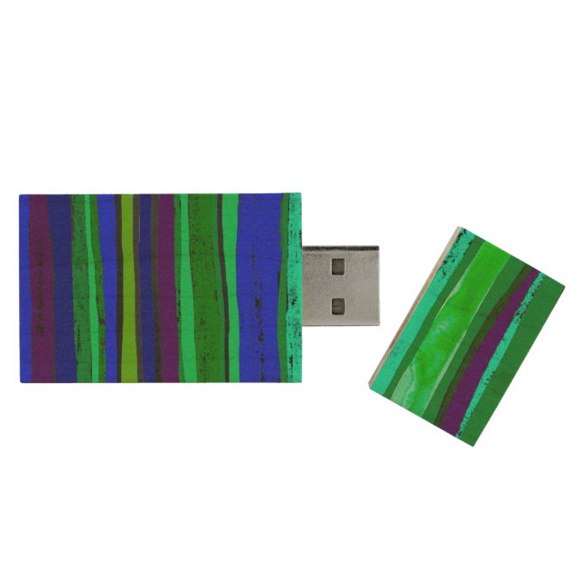 Blue and green stripes  wood flash drive (Opened)