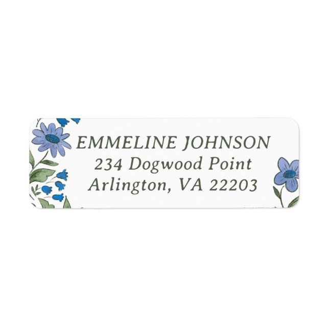 Blue and Green Sweet Country Floral Address Label (Front)