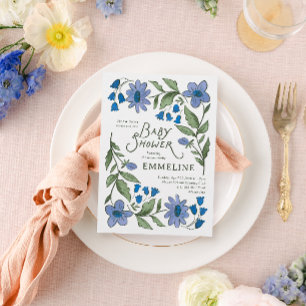 Blue and Green Sweet Country Floral Baby Shower Invitation