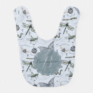 Blue and Green Sweet Little Critter Monogram Boy Baby Bib