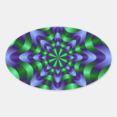 Blue and Green Swirl Oval Sticker