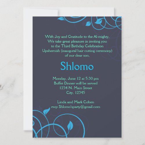 Blue and green swirls invitation