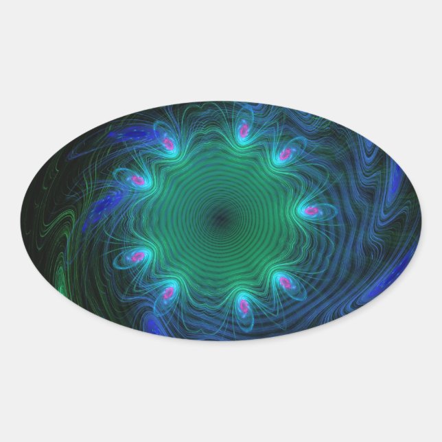 Blue And Green Swirls Oval Sticker (Front)