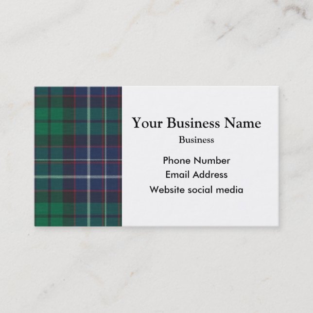Blue and green tartan plaid business card (Front)