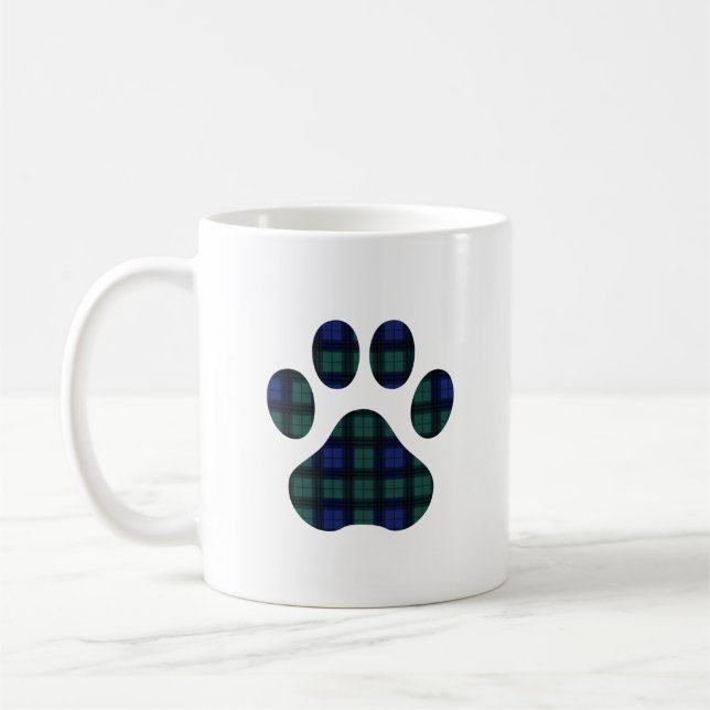 Blue and Green Tartan Plaid Dog Paw Print Mug (Left)