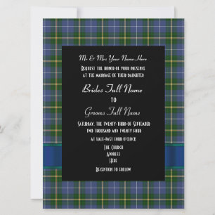 Blue and green tartan plaid formal wedding invitation