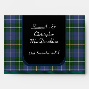 Blue and green tartan plaid wedding envelope