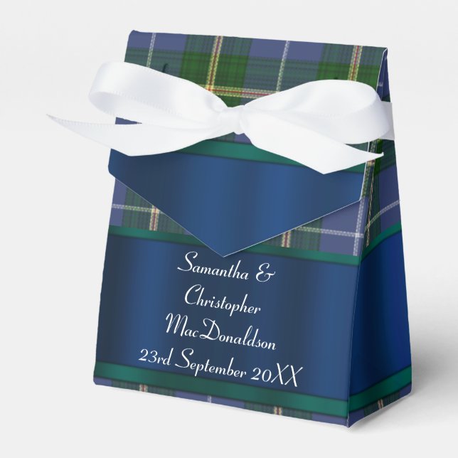 Blue and green tartan plaid wedding favor boxes (Front Side)