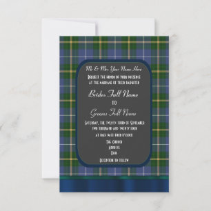 Blue and green tartan plaid wedding invitation