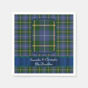 Blue and green tartan plaid wedding paper napkins
