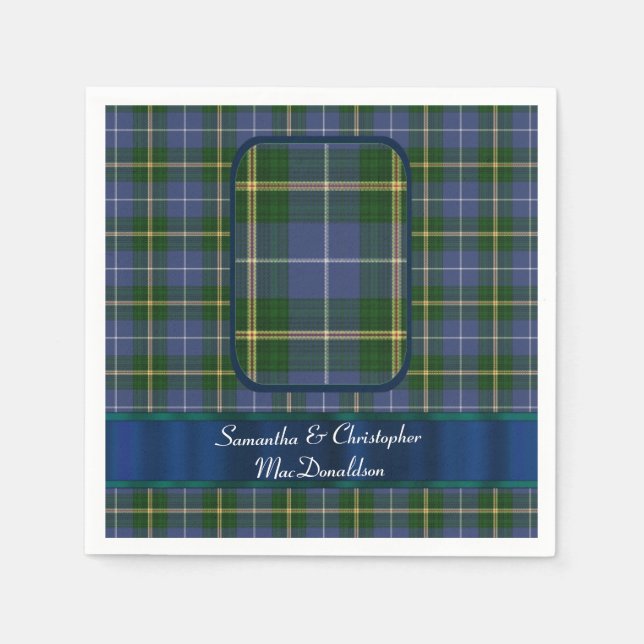 Blue and green tartan plaid wedding paper napkins (Front)