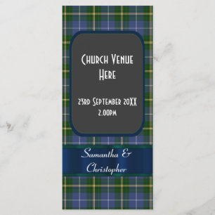 Blue and green tartan plaid wedding program