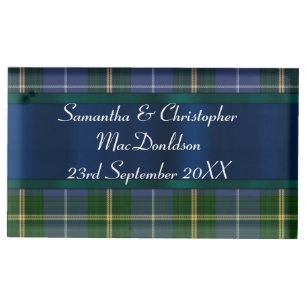 Blue and green tartan plaid wedding table card holder