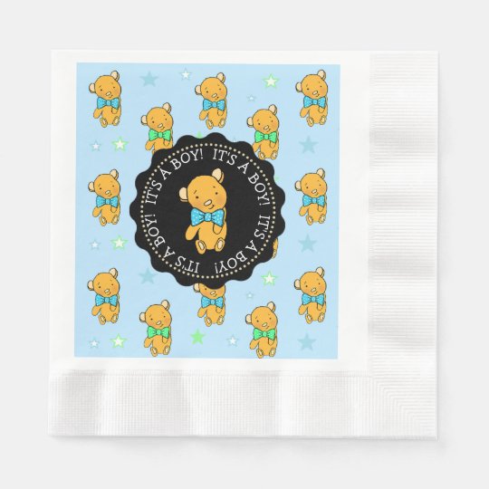 Blue and Green Teddy Bear Boy's Baby Shower Napkins