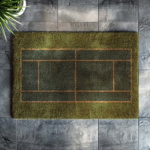 Blue and Green Tennis Court Distressed Style Fiber Doormat