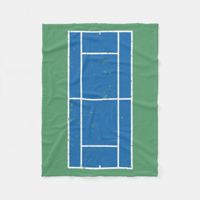 Blue and Green Tennis Court Distressed Style Fleece Blanket (Front)