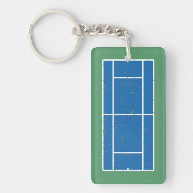 Blue and Green Tennis Court Distressed Style Keychain (Front)