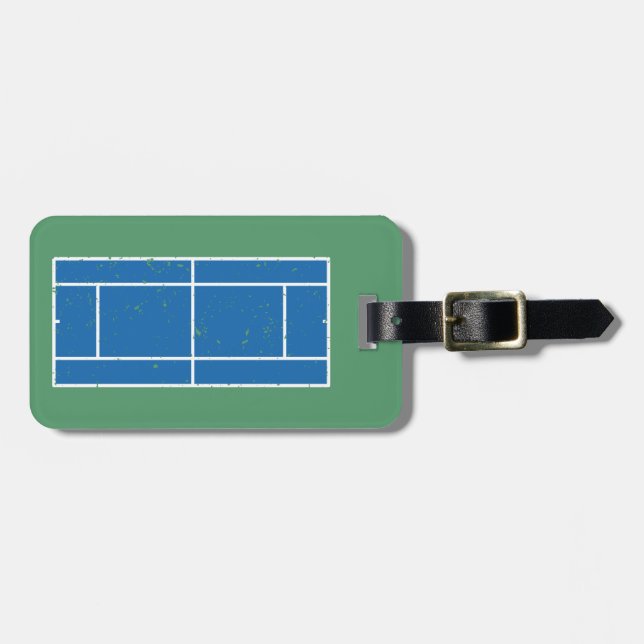 Blue and Green Tennis Court Distressed Style Luggage Tag (Front Horizontal)