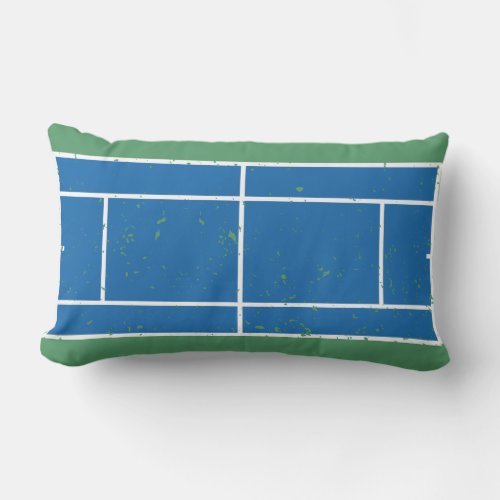 Blue and Green Tennis Court Distressed Style Lumbar Pillow