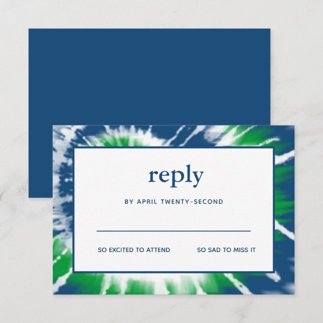 Blue and Green Tie Dye Bar Mitzvah  RSVP Card (Front/Back)