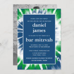 Blue and Green Tie Dye Bar Mitzvah Single Photo Invitation<br><div class="desc">This modern invitation features bold white lettering on the front with a blue and green tie dye spiral. The back features a single photos of your choice, in black and white. Use the template form to add your custom text. The Customize feature can be used to change the font, layout...</div>