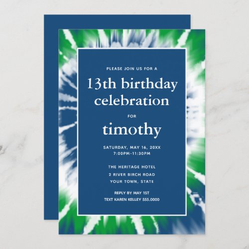 Blue and Green Tie Dye Birthday Invitation