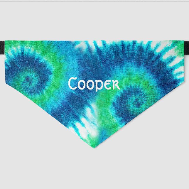 Blue and Green Tie Dye Design Pet Bandana Collar (Front)