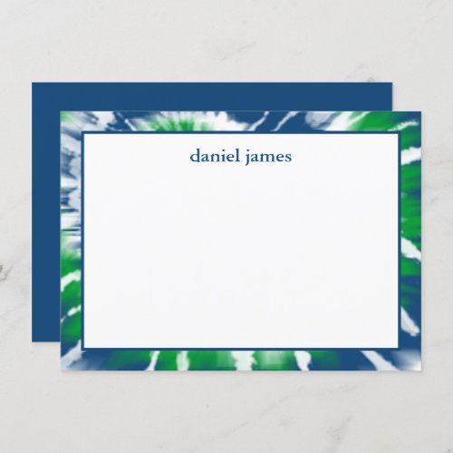 Blue and Green Tie Dye Personalized Flat Note Card