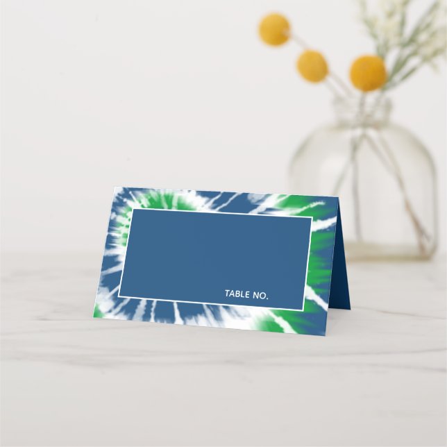 Blue and Green Tie Dye Personalized Place Card (Front)