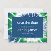 Blue and Green Tie Dye Save the Date Announcement (Front)