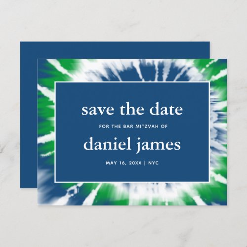 Blue and Green Tie Dye Save the Date Announcement