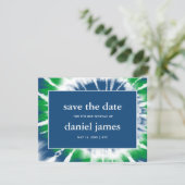 Blue and Green Tie Dye Save the Date Announcement (Standing Front)