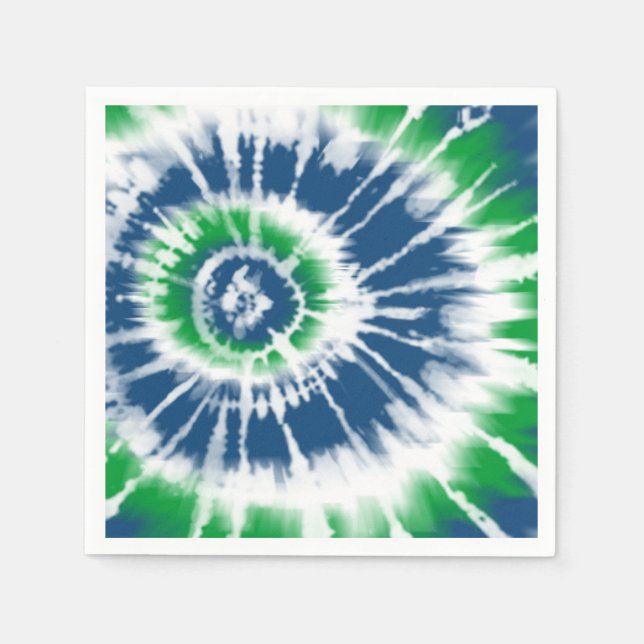 Blue and Green Tie Dye Spiral Party Napkins (Front)