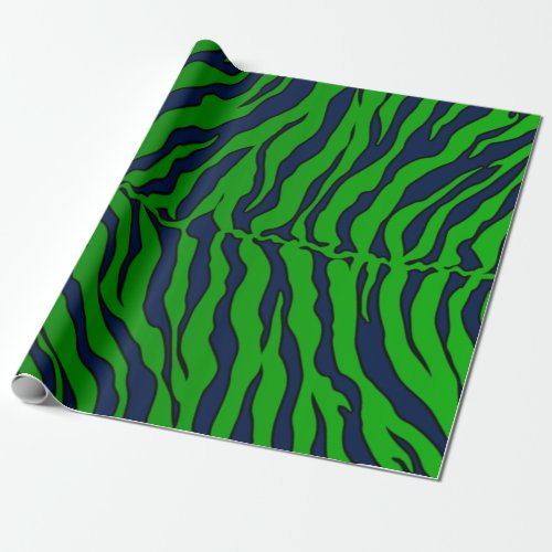 Blue And Green Tiger Stripes Animal Print Wrapping Paper