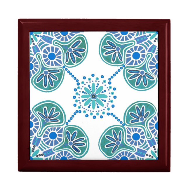 Blue and green tile Wooden Jewelry Keepsake Box (Front)