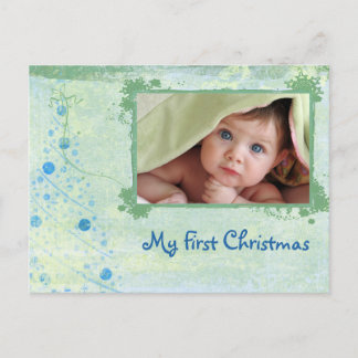 Blue and Green Tree First Christmas Photo Postcard