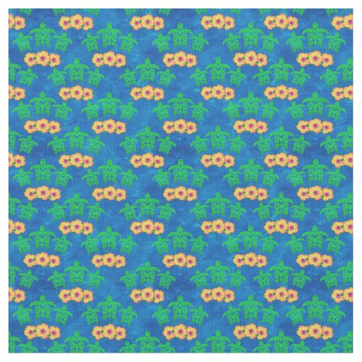 Blue and Green Tribal Green Sea Turtles Fabric