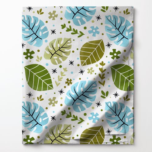 Blue And Green Tropical Monstera Leaf Pattern Fabric