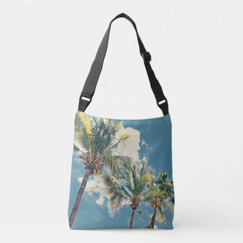 Blue and Green Tropical Palm Tree Crossbody Bag