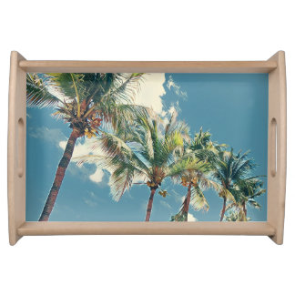 Blue and Green Tropical Palm Tree Serving Tray