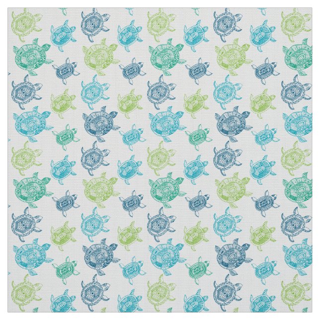 Blue and Green Turtles Fabric (Swatch)