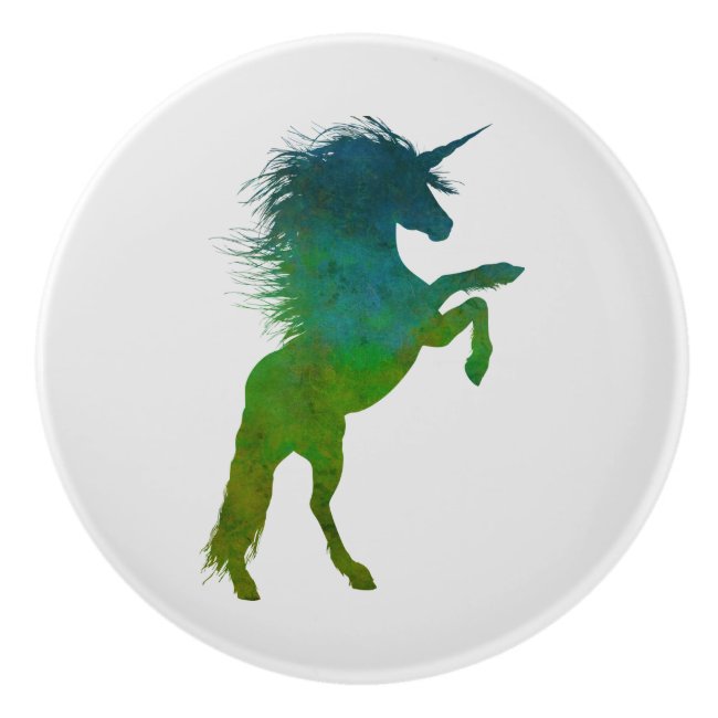 Blue and Green Unicorn Ceramic Knob