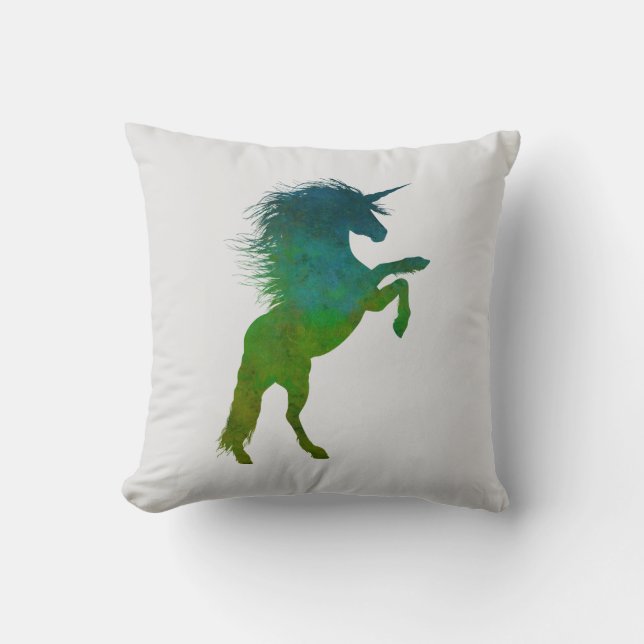 Blue and Green Unicorn Throw Pillow (Front)
