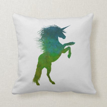 Blue and Green Unicorn Throw Pillow