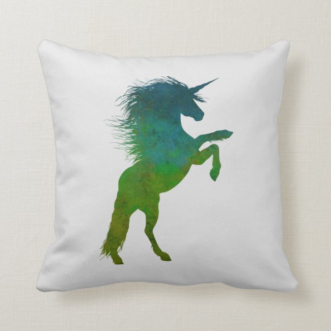 Blue and Green Unicorn Throw Pillow