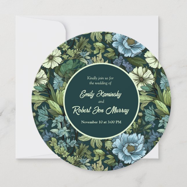 Blue and Green Victorian Wildflowers Pattern Invitation (Front)