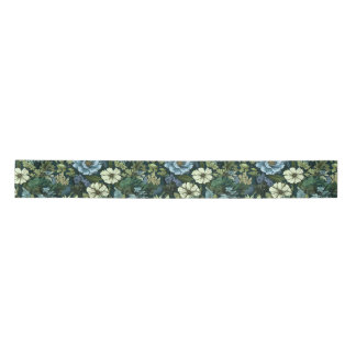 Blue and Green Victorian Wildflowers pattern Satin Ribbon