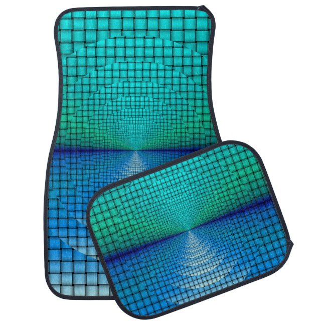 Blue and Green Water and Sky Weave Design Pattern Car Mat (Set)