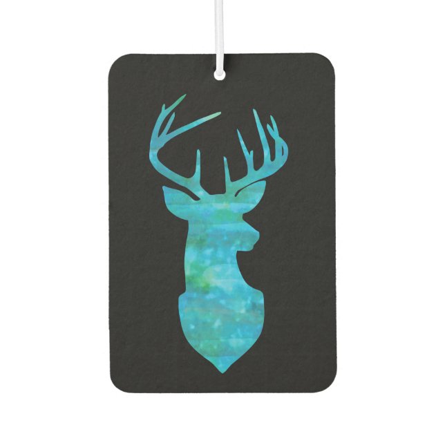 Blue and Green Watercolor Deer Trophy Art Air Freshener (Front)
